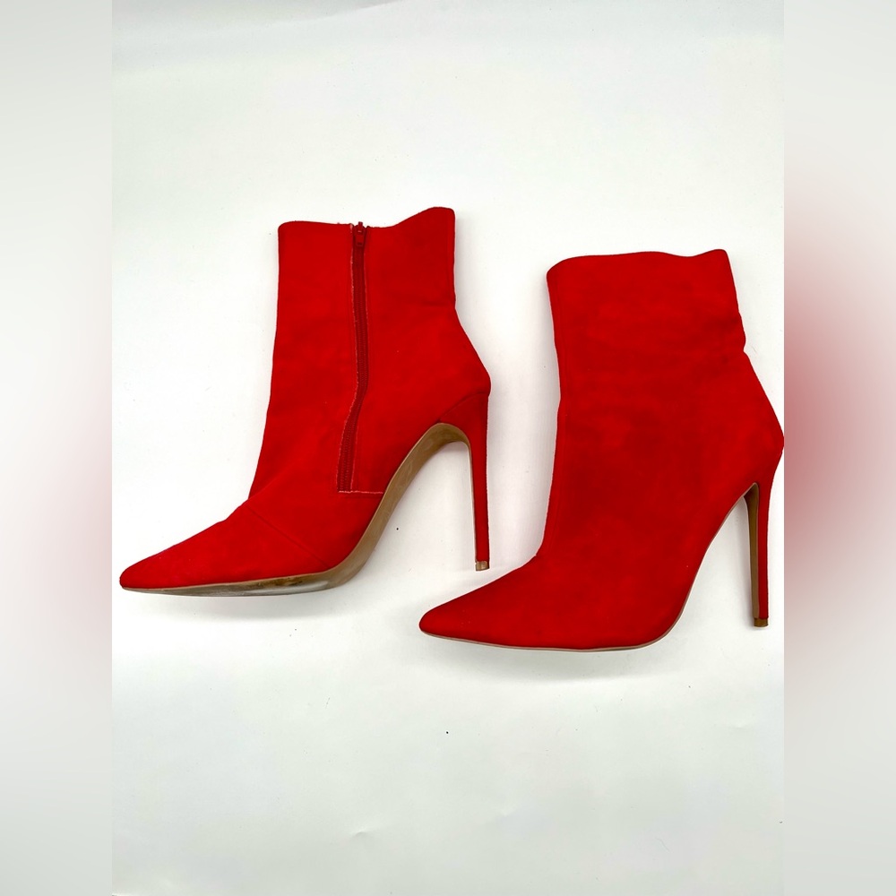 Steve Madden Red Suede Heeled Boots Size 10 M Women Ankle Booties Pointed Toe - Picture 16 of 16